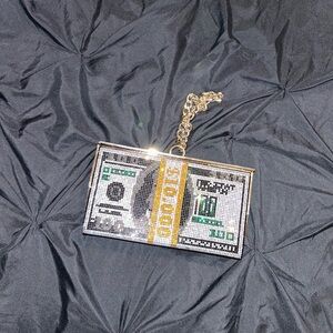 Crystal Money Clutch with Gold Chain